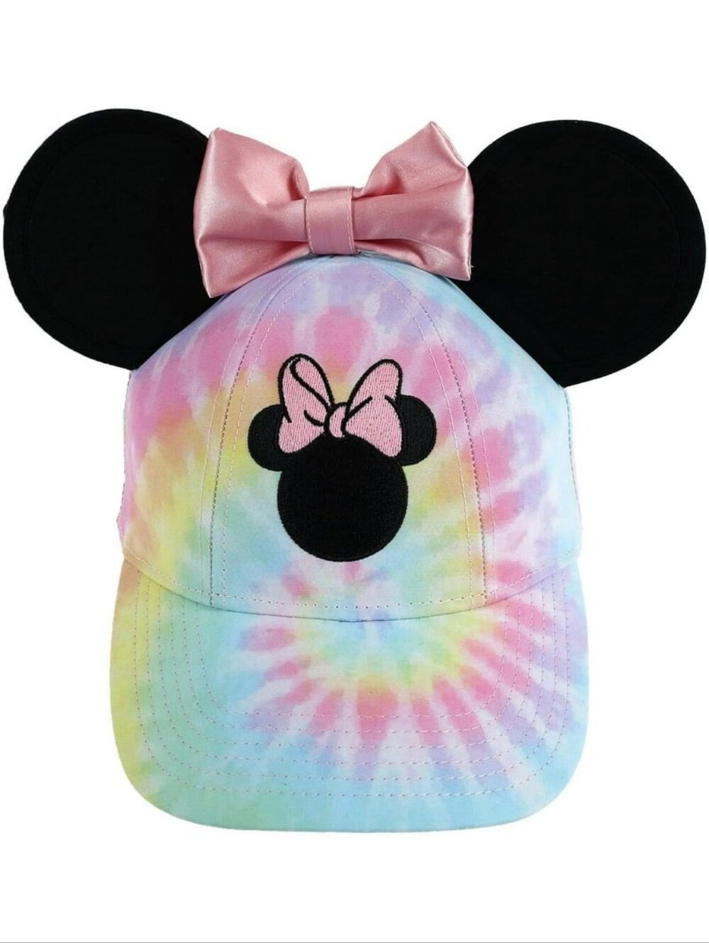 Disney Minnie Mouse Adult Tie-Dye SnapBack Ball Cap Hat Pink Satin Bow Ears NEW